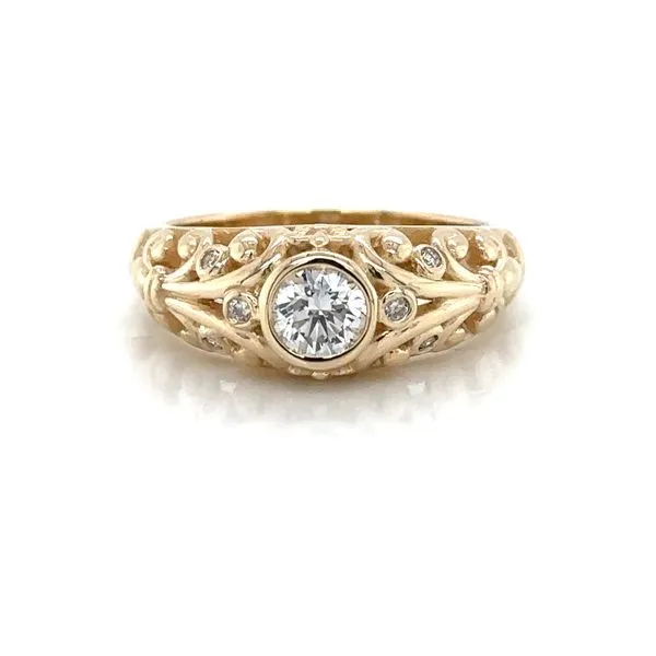 14k Gold Round Diamond Ornament Ring Blue Heron Jewelry Company Poulsbo, WA