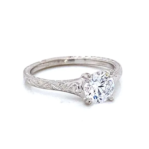 Hand Engraved Solitaire Engagement Ring Mounting Blue Heron Jewelry Company Poulsbo, WA
