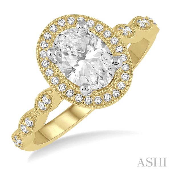 Oval Halo Vintage-Inspired Semi-Mount Diamond Engagement Ring Image 2 Blue Heron Jewelry Company Poulsbo, WA