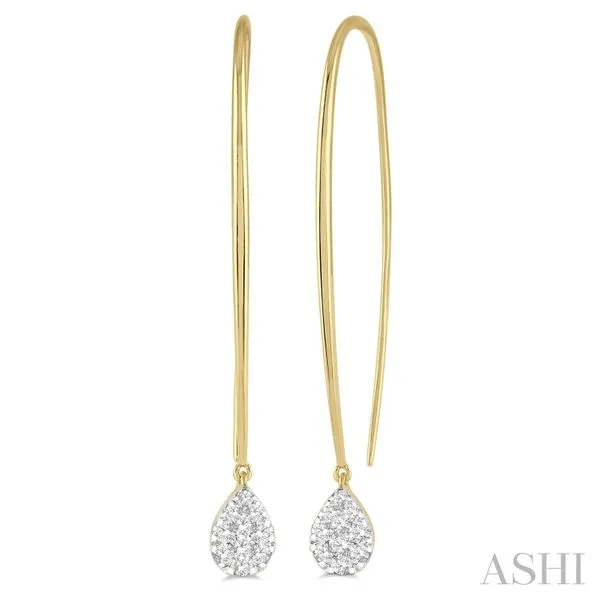 Pear Lovebright Diamond Long Gold Dangle Earrings Blue Heron Jewelry Company Poulsbo, WA