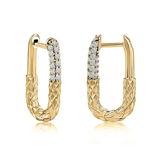 Oval Hoop Earrings w/ Diamonds And Quilted Pattern Blue Heron Jewelry Company Poulsbo, WA