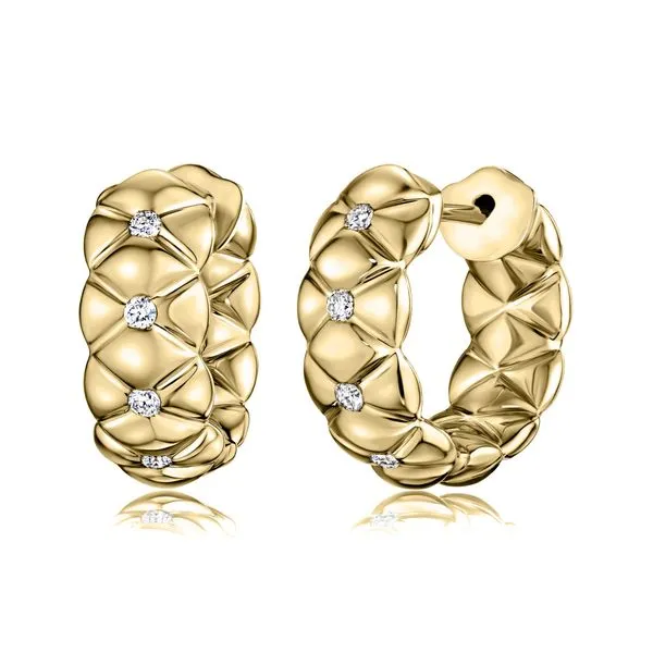Small Quilted Huggie Earrings w/ Diamonds Blue Heron Jewelry Company Poulsbo, WA