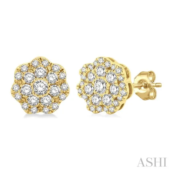 14k Yellow Gold Diamond Flower Stud Earrings Blue Heron Jewelry Company Poulsbo, WA