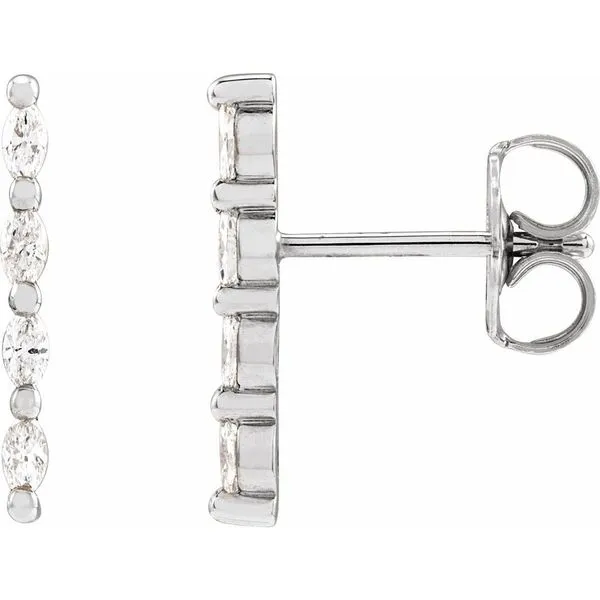14k Gold Marquise Diamond Bar Earrings Blue Heron Jewelry Company Poulsbo, WA