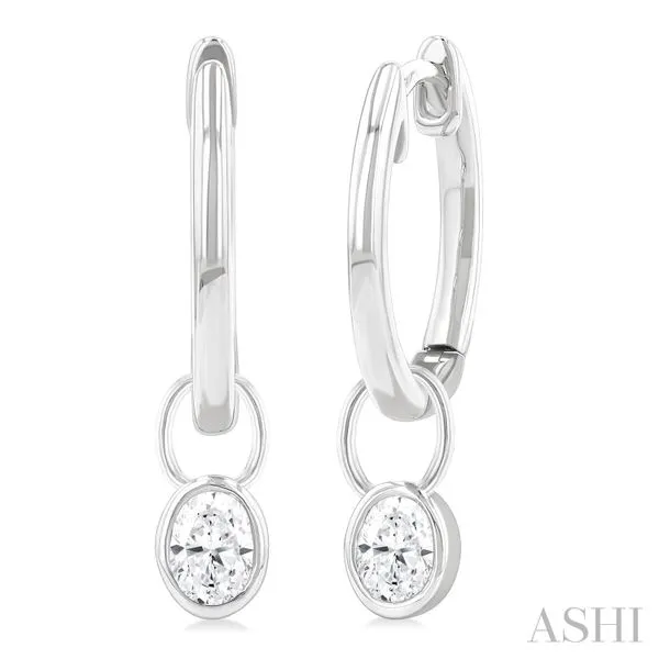 14k Gold Huggie Earrings w/ Oval Diamond Charms Blue Heron Jewelry Company Poulsbo, WA