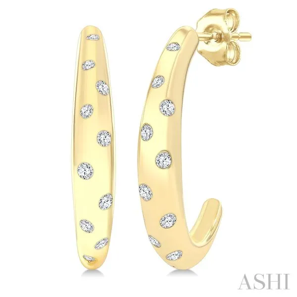 14k Gold Flush-Set Diamond Hoop Earrings Blue Heron Jewelry Company Poulsbo, WA