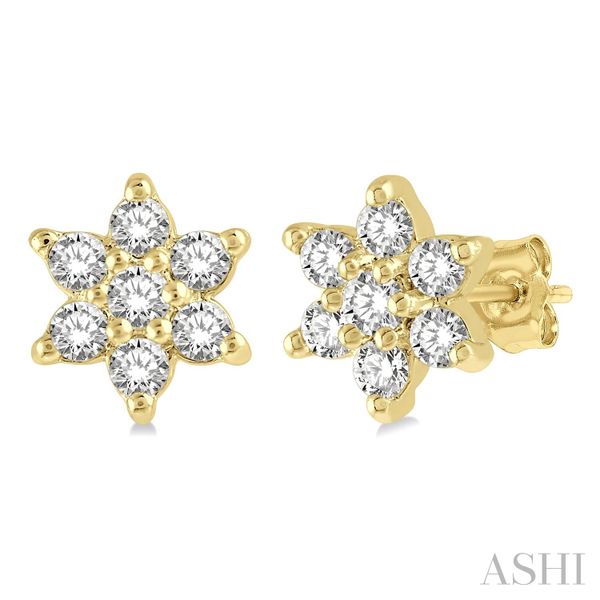 10k Yellow Gold Floral Petite Diamond Stud Earrings Blue Heron Jewelry Company Poulsbo, WA