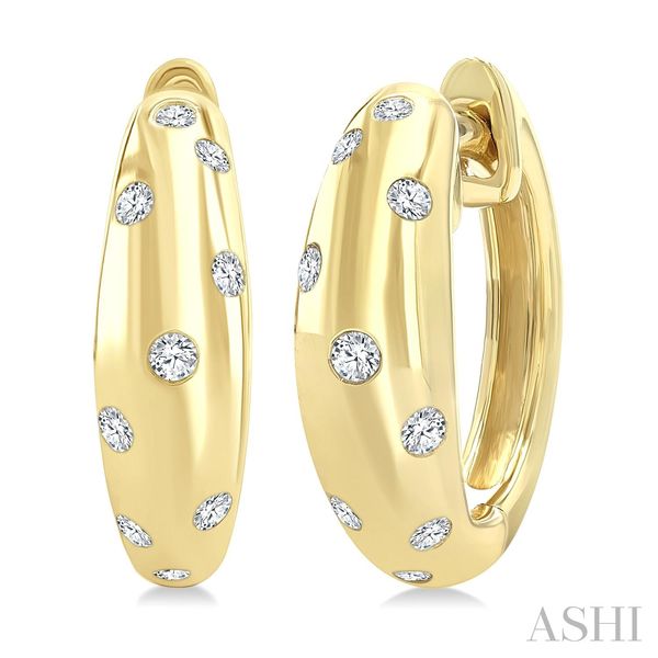 14k Gold Flush-Set Diamond Huggie Hoop Earrings Blue Heron Jewelry Company Poulsbo, WA