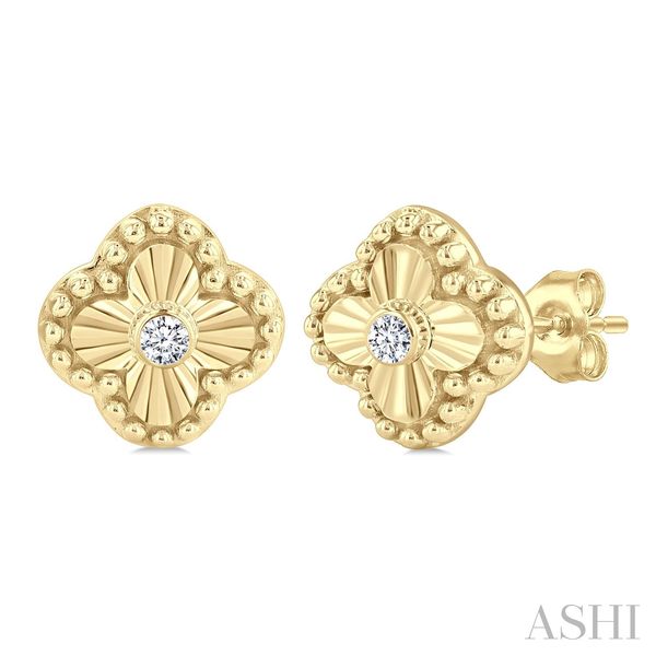 10k Yellow Gold Diamond Quatrefoil Stud Earrings Blue Heron Jewelry Company Poulsbo, WA