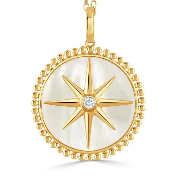 Mother of Pearl & Diamond Compass Pendant Blue Heron Jewelry Company Poulsbo, WA