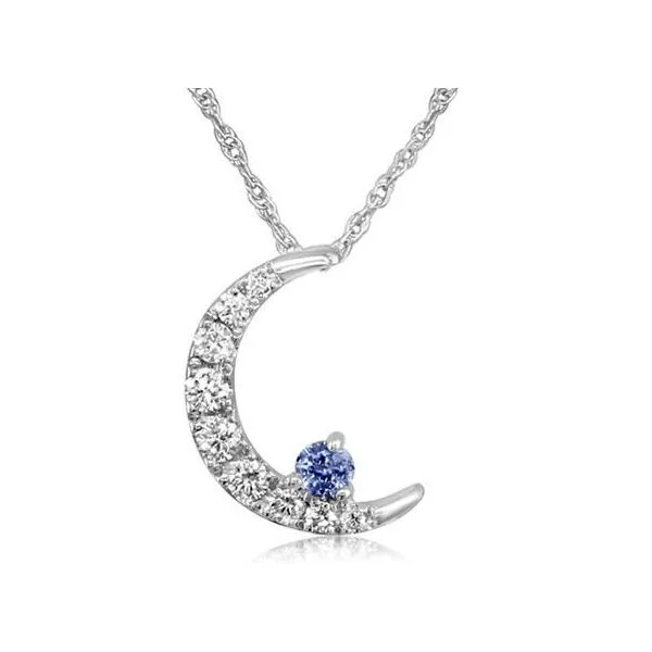 Sapphire & Diamond Crescent Moon Slide Pendant Blue Heron Jewelry Company Poulsbo, WA