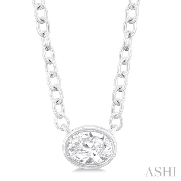 Oval Bezel-Set Diamond Necklace Blue Heron Jewelry Company Poulsbo, WA