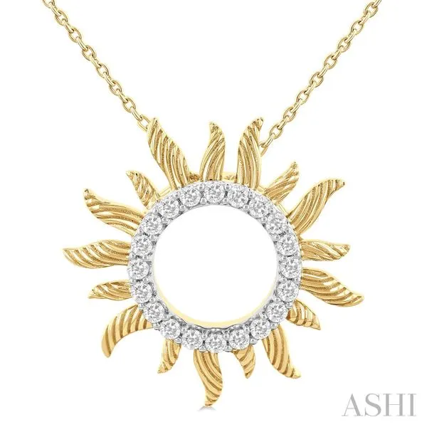 14k Gold Textured Sunburst Diamond Necklace Blue Heron Jewelry Company Poulsbo, WA