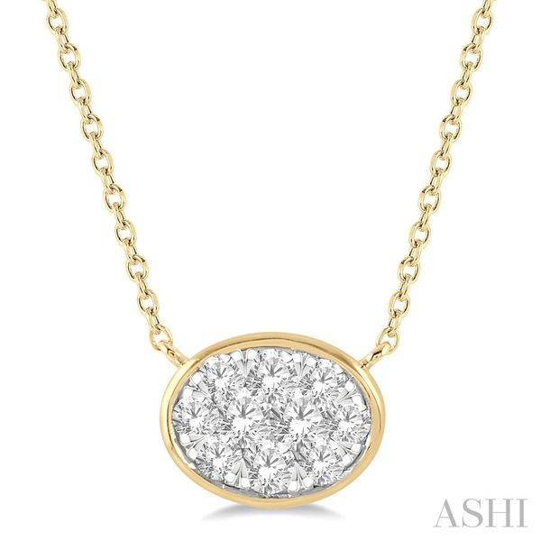 14k Yellow Gold Lovebright Oval Diamond Cluster Necklace Blue Heron Jewelry Company Poulsbo, WA