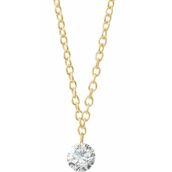 14k Yellow Gold Drilled Diamond Solitaire Necklace Blue Heron Jewelry Company Poulsbo, WA
