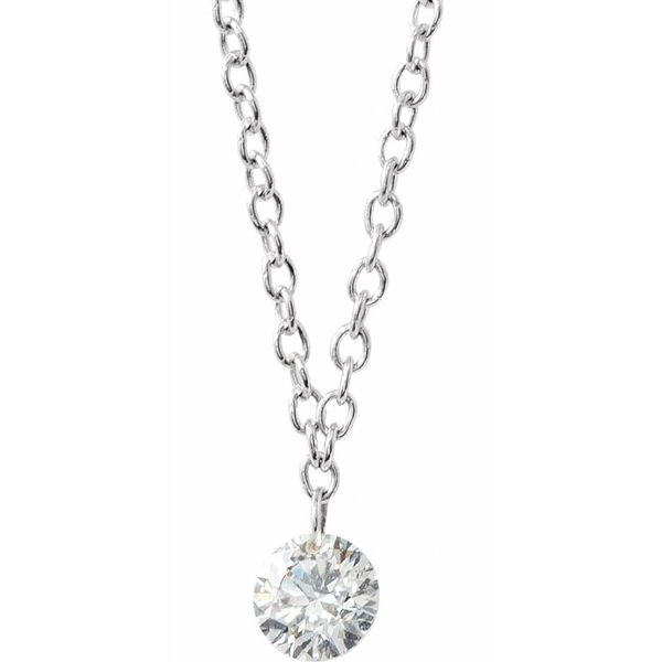 14k White Gold Drilled Diamond Solitaire Necklace Blue Heron Jewelry Company Poulsbo, WA