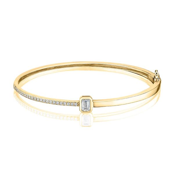 14k Gold Hinged Bangle w/ Emerald-Cut 0.50ct Diamond Blue Heron Jewelry Company Poulsbo, WA