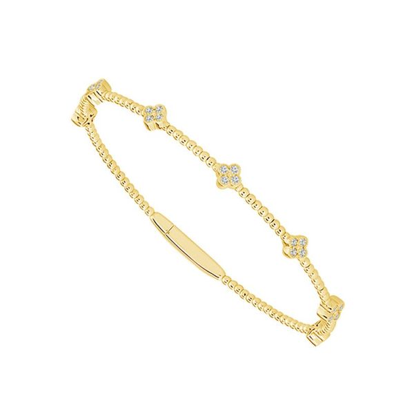 14k Yellow Gold Flexible Diamond Clover Bangle Blue Heron Jewelry Company Poulsbo, WA