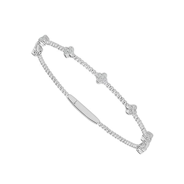 14k White Gold Flexible Diamond Clover Bangle Blue Heron Jewelry Company Poulsbo, WA