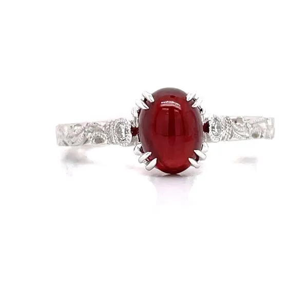 Garnet & Diamond 14KW Vintage Style Ring Blue Heron Jewelry Company Poulsbo, WA