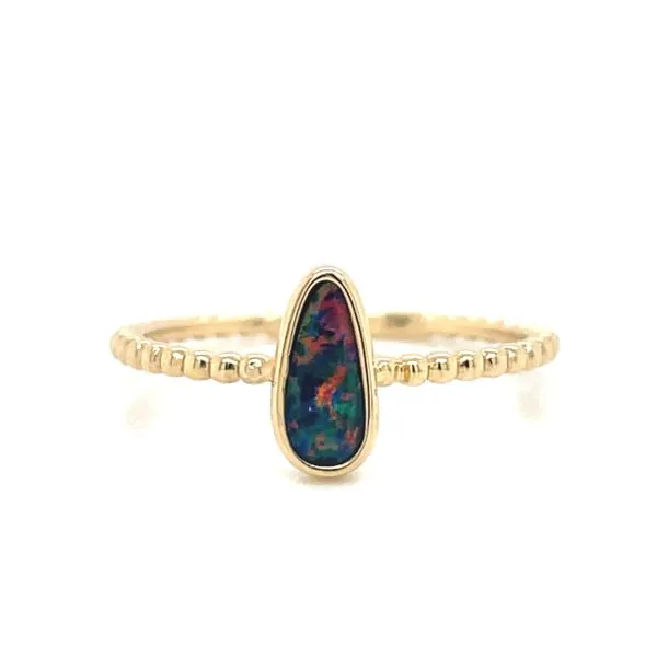 Australian Opal Doublet Beaded Gold Ring Blue Heron Jewelry Company Poulsbo, WA