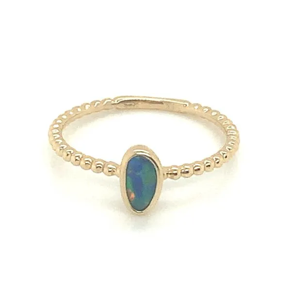 Australian Opal Doublet Beaded Gold Ring Blue Heron Jewelry Company Poulsbo, WA