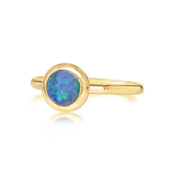 Round Opal Doublet Bezel Ring Blue Heron Jewelry Company Poulsbo, WA
