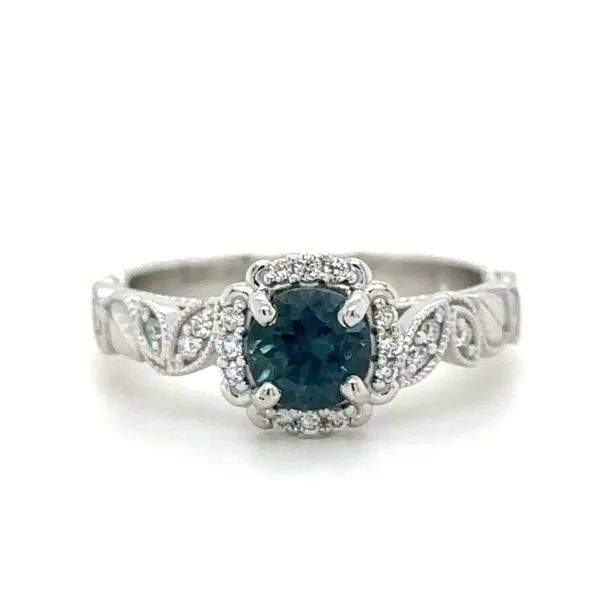 Montana sapphire & diamond floral 14kwg ring Blue Heron Jewelry Company Poulsbo, WA