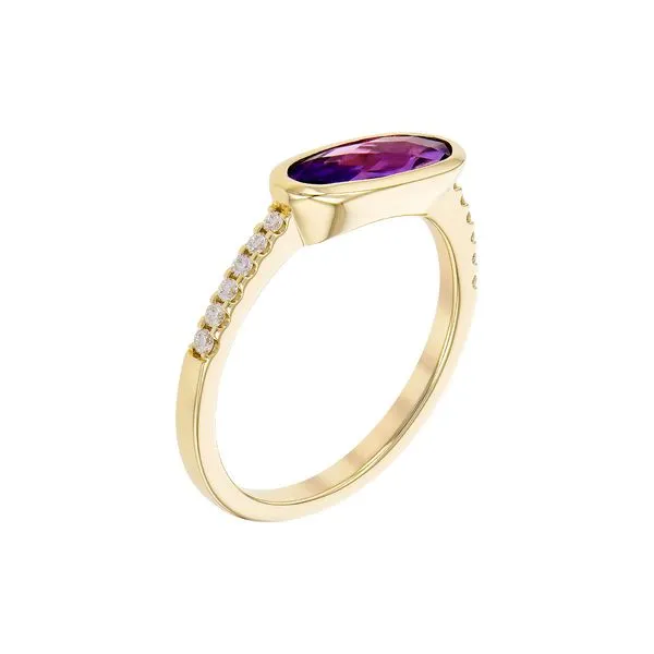 Bezel-Set Oval Amethyst & Diamond Stacking Ring Image 2 Blue Heron Jewelry Company Poulsbo, WA