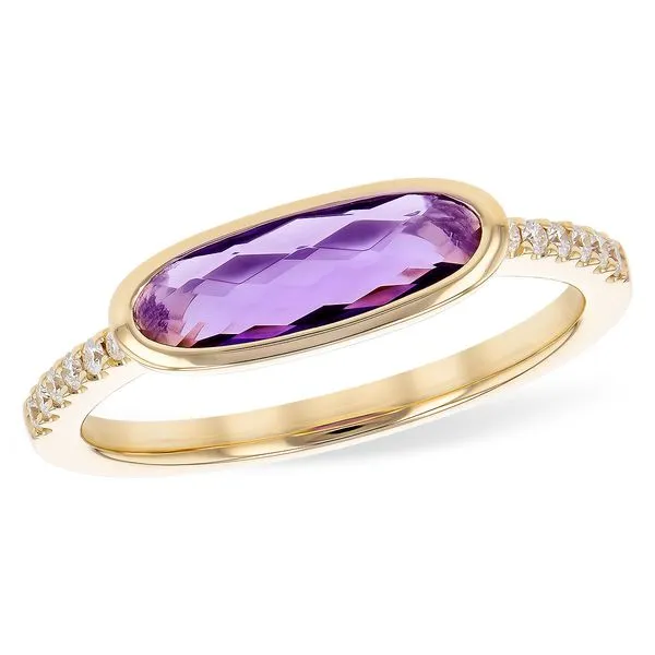 Bezel-Set Oval Amethyst & Diamond Stacking Ring Blue Heron Jewelry Company Poulsbo, WA