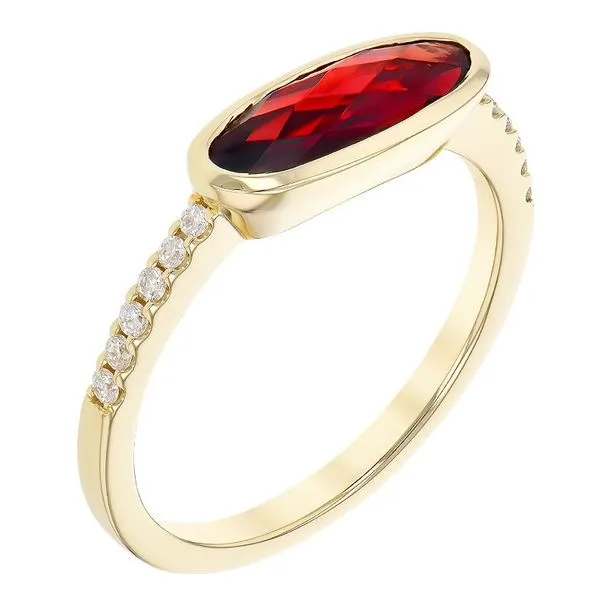 Bezel-Set Oval Garnet & Diamond Stacking Ring Image 2 Blue Heron Jewelry Company Poulsbo, WA