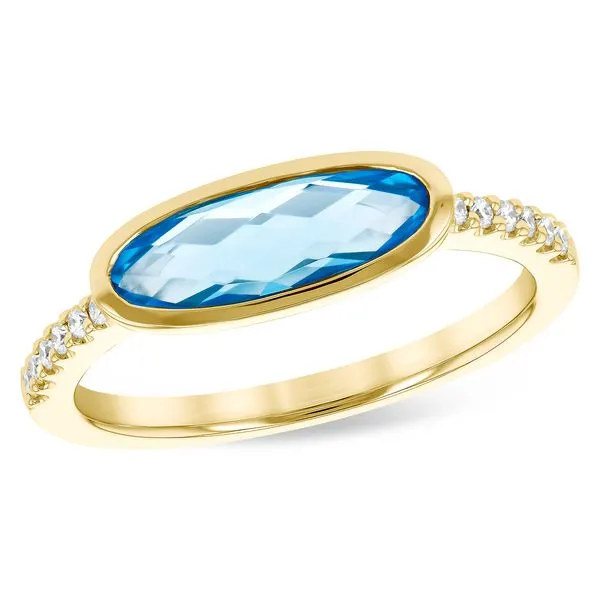 Bezel-Set Oval Blue Topaz & Diamond Stacking Ring Blue Heron Jewelry Company Poulsbo, WA