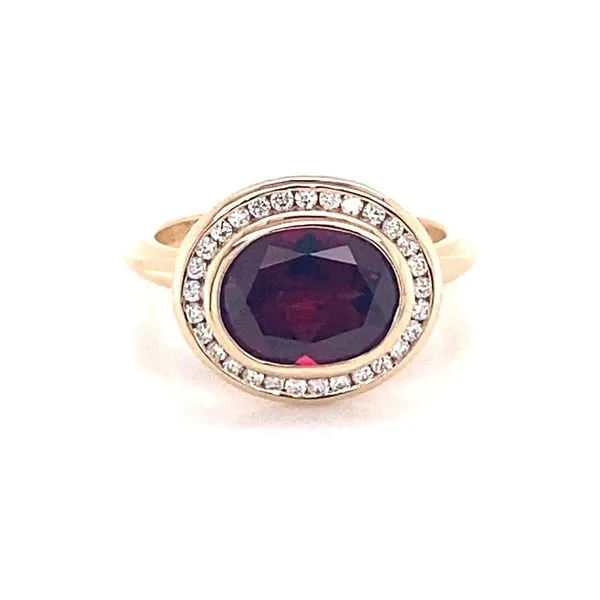 East West Oval Garnet Halo Ring Blue Heron Jewelry Company Poulsbo, WA