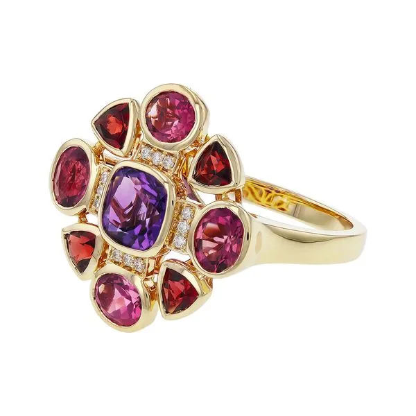 14k Gold Mixed Gemstone & Diamond Flower Ring Blue Heron Jewelry Company Poulsbo, WA