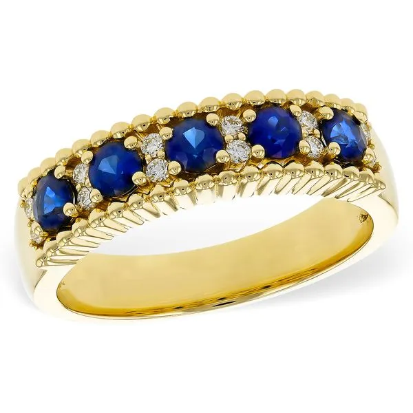 14k Yellow Gold Round Sapphire & Diamond Band Blue Heron Jewelry Company Poulsbo, WA