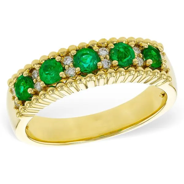14k Yellow Gold Round Emerald & Diamond Band Blue Heron Jewelry Company Poulsbo, WA