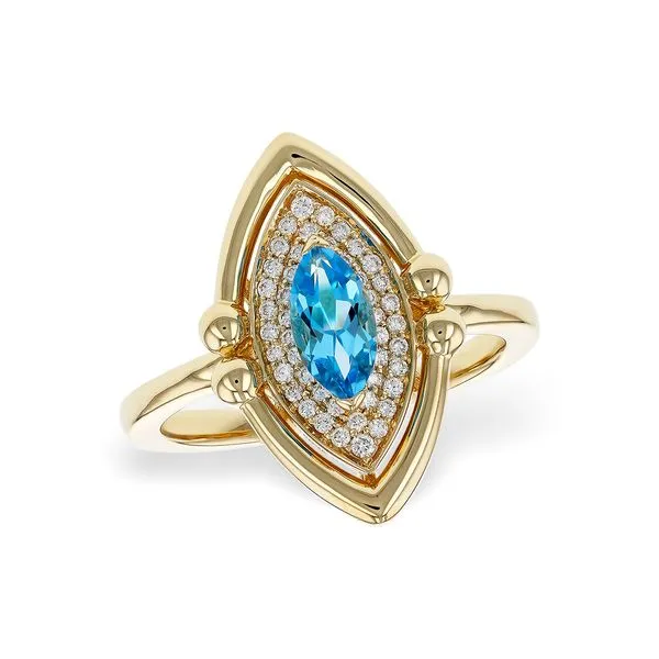 14k Gold Marquise Blue Topaz & Diamond Double Halo Ring Blue Heron Jewelry Company Poulsbo, WA