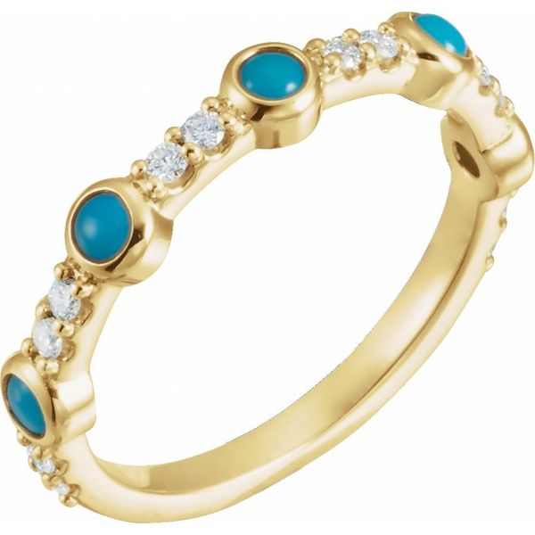 14k Yellow Gold Turquoise Cabochon & Diamond Stack Ring Blue Heron Jewelry Company Poulsbo, WA