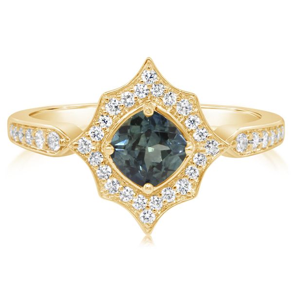 14k Gold Cushion Montana Sapphire & Diamond Star Ring Blue Heron Jewelry Company Poulsbo, WA