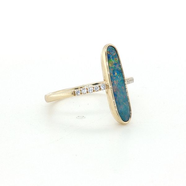 Bezel-Set Australian Opal & Diamond Ring Image 2 Blue Heron Jewelry Company Poulsbo, WA