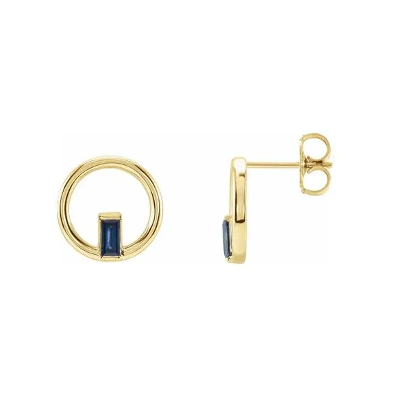 Sapphire Baguette Open Circle Stud Earrings Blue Heron Jewelry Company Poulsbo, WA