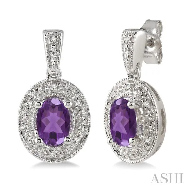 Amethyst Oval & Diamond Silver Earrings Blue Heron Jewelry Company Poulsbo, WA