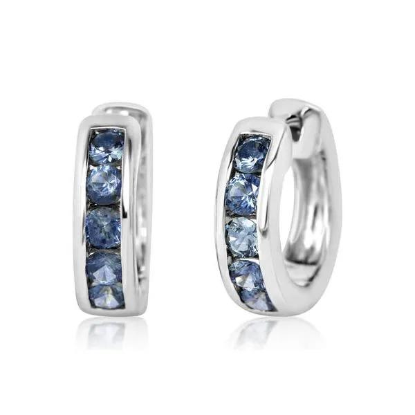 Sapphire Huggie Hoop Earrings Blue Heron Jewelry Company Poulsbo, WA