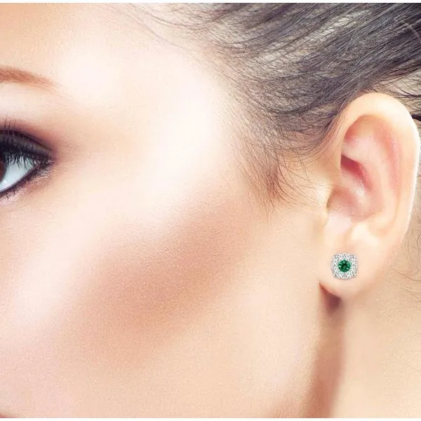 Round Emerald & Diamond Lovebright Earrings Image 2 Blue Heron Jewelry Company Poulsbo, WA