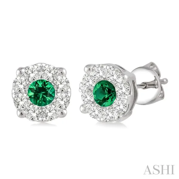 Round Emerald & Diamond Lovebright Earrings Blue Heron Jewelry Company Poulsbo, WA