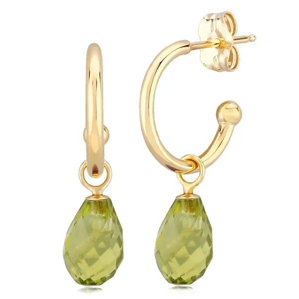 Peridot Briolette Drop 14KY Hoop Earrings Blue Heron Jewelry Company Poulsbo, WA