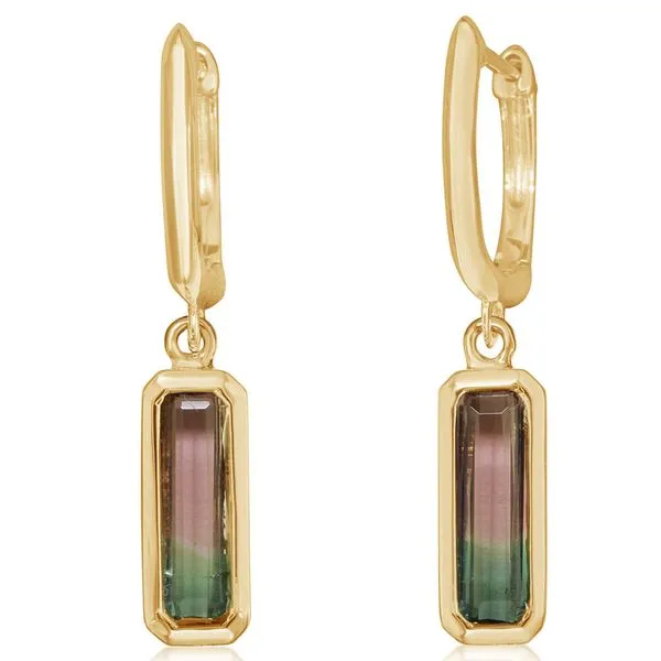 Watermelon Tourmaline Huggie Drop Earrings Blue Heron Jewelry Company Poulsbo, WA