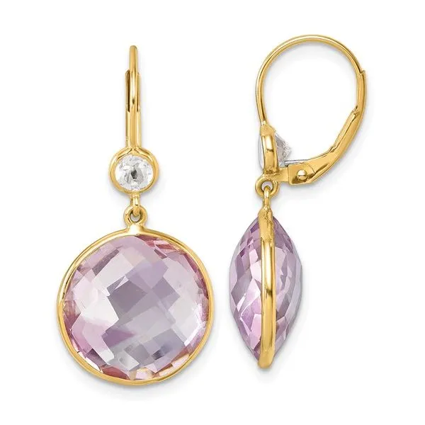 Pink Quartz & White Topaz Dangle Earrings Blue Heron Jewelry Company Poulsbo, WA