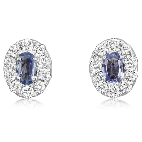 Oval Montana Sapphire & Diamond Earrings Blue Heron Jewelry Company Poulsbo, WA
