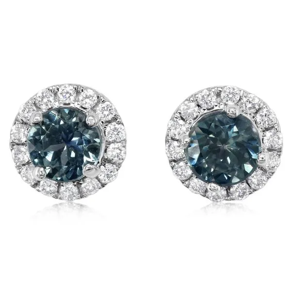 Round Montana Sapphire & Diamond Stud Earrings Blue Heron Jewelry Company Poulsbo, WA